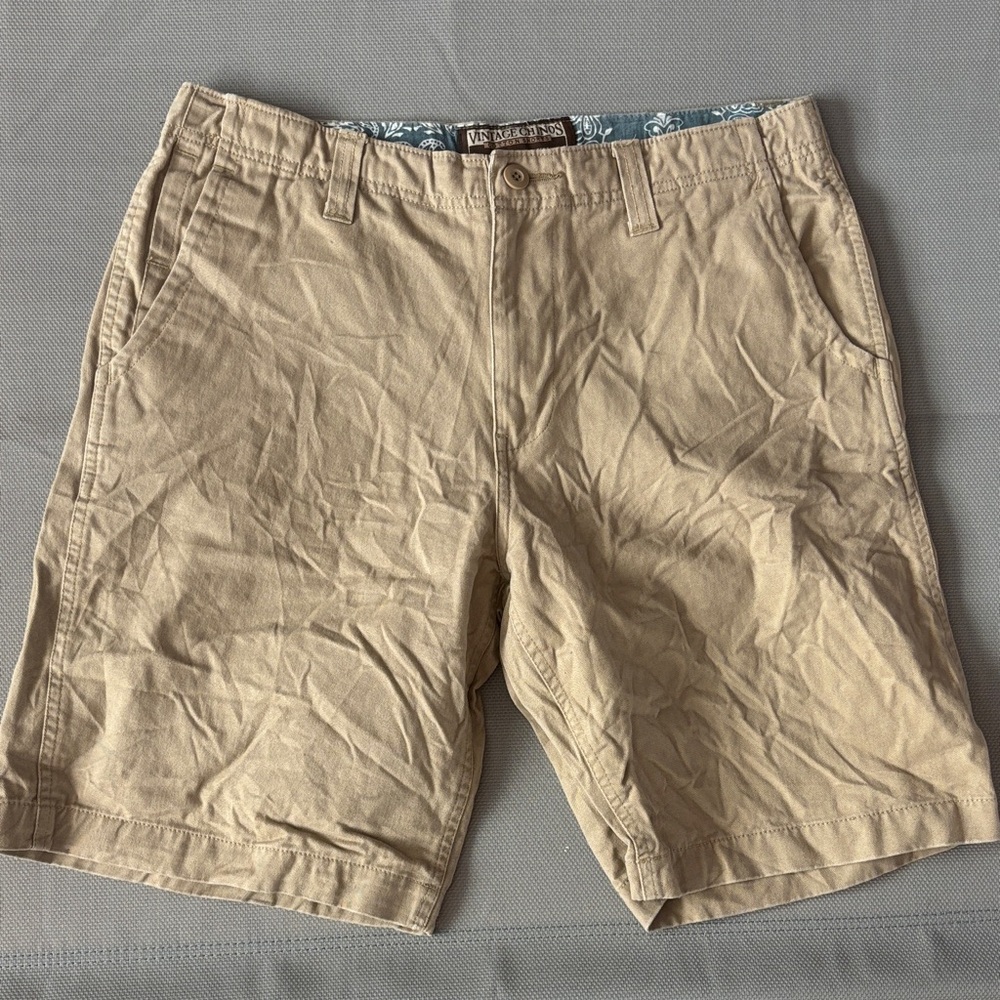 Men's Beige Flat Front Shorts